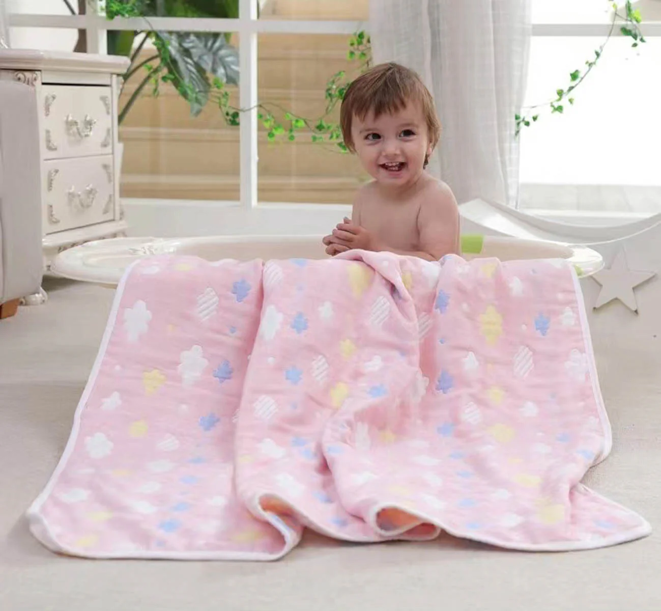 Colorful Cloud Cartoon Cotton Baby Blanket - Image 5