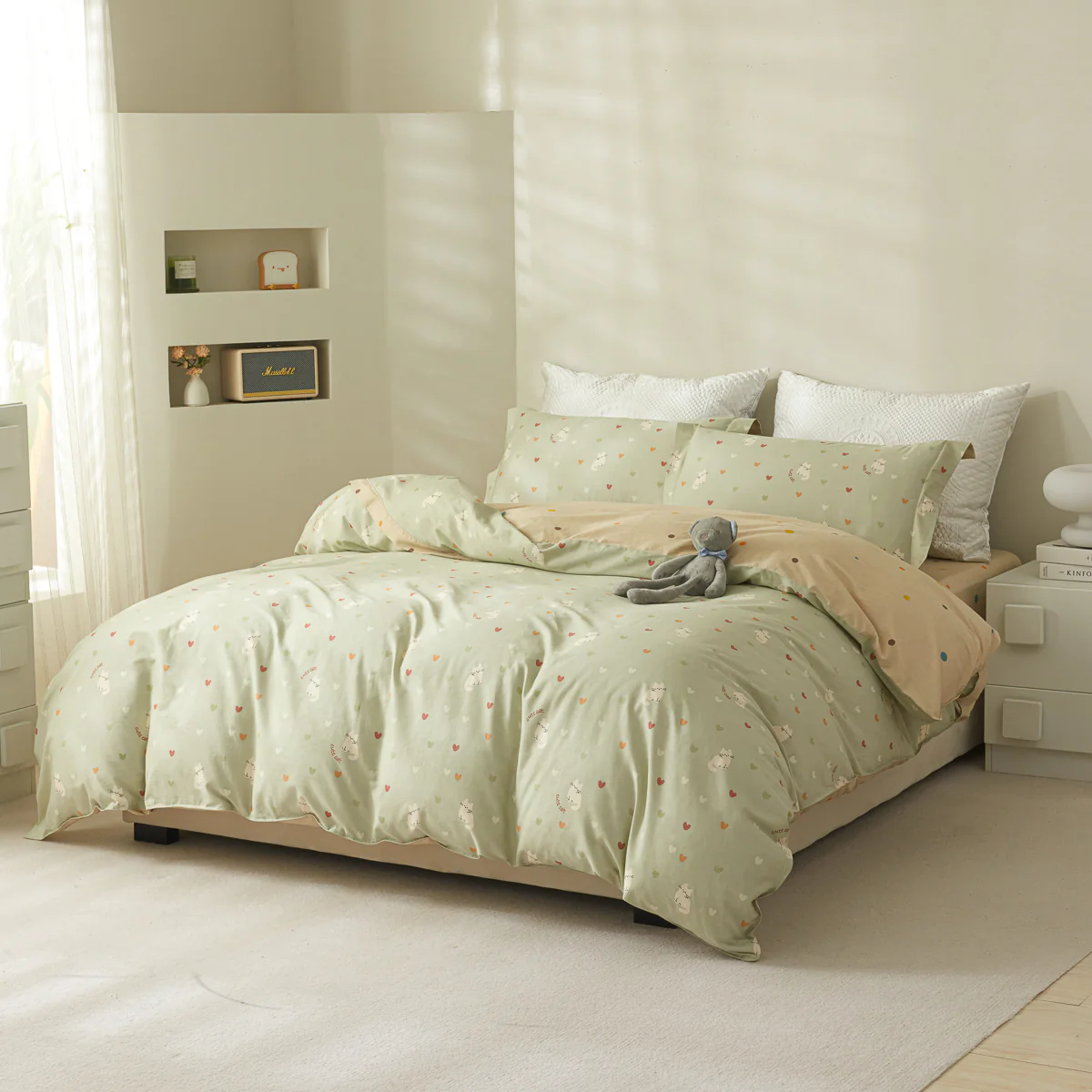 Kitty Cotton Fitted Sheet Duvet Cover Set - Image 3