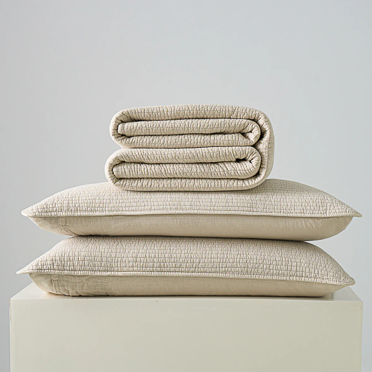 Mocha Beige Solid Color  Cotton Quilt Set - Image 3