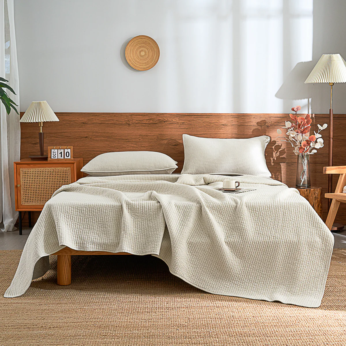 Mocha Beige Solid Color  Cotton Quilt Set - Image 5