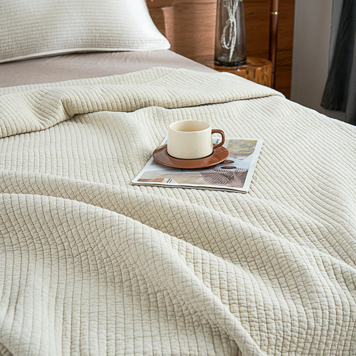 Mocha Beige Solid Color  Cotton Quilt Set - Image 6