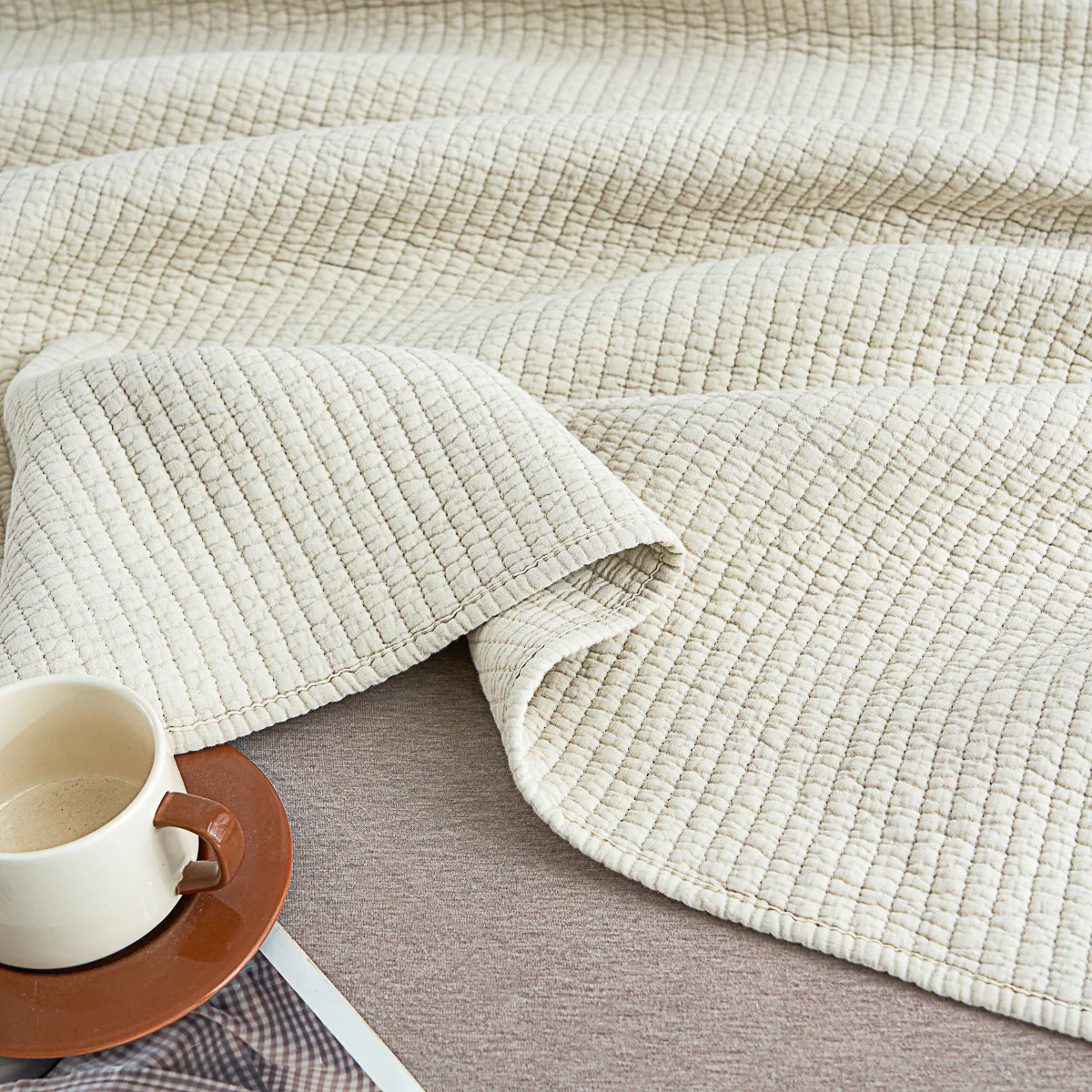 Mocha Beige Solid Color  Cotton Quilt Set - Image 7