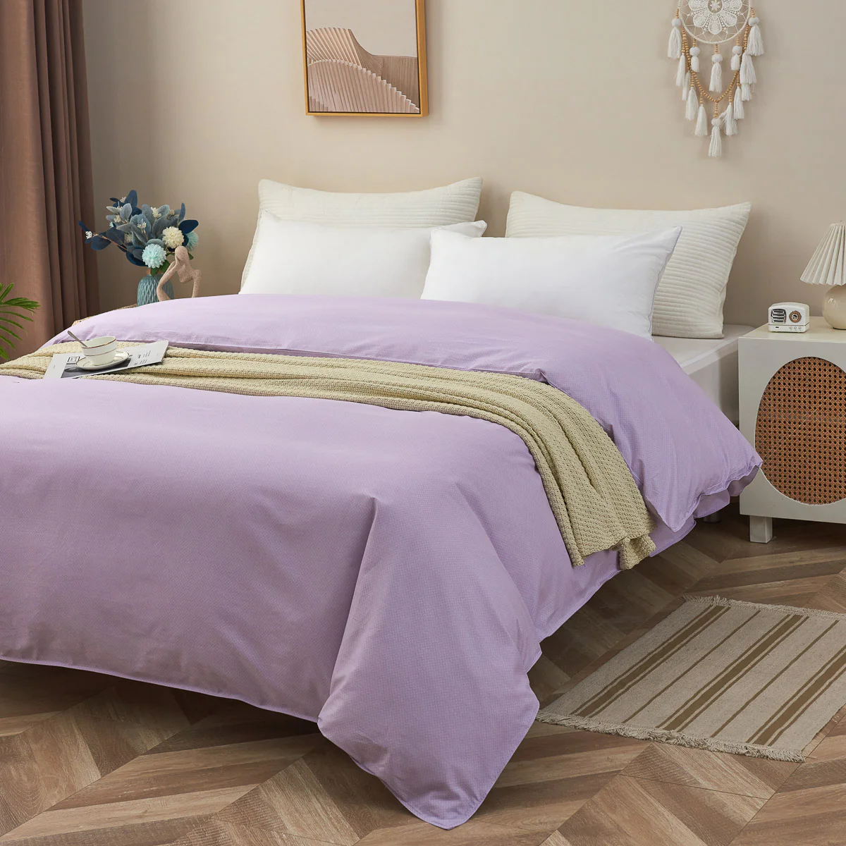 Theta Lilac Purple Pattern Cotton Duvet Cover - Image 5