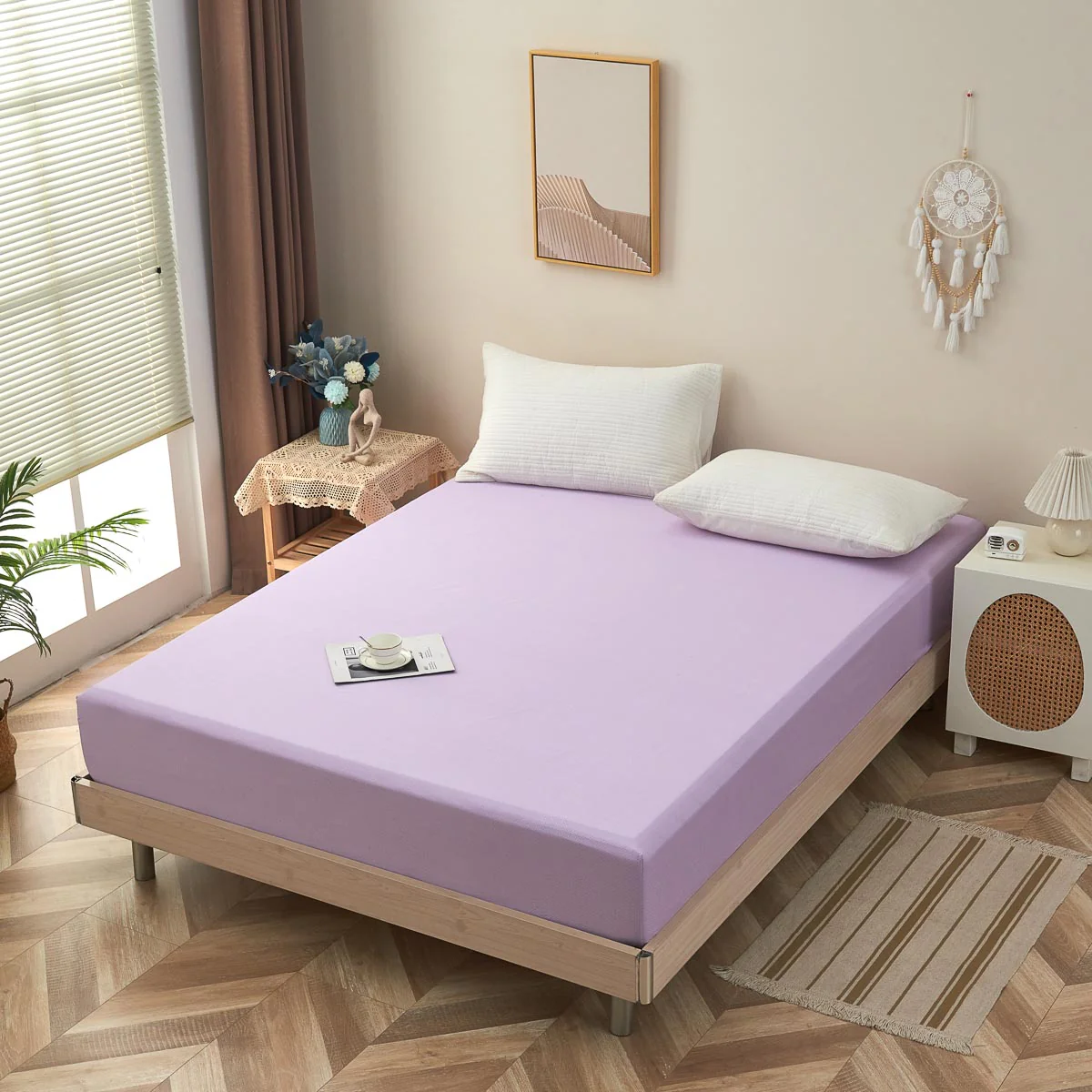 Theta Lilac Purple Pattern Cotton Fitted Sheet - Image 6