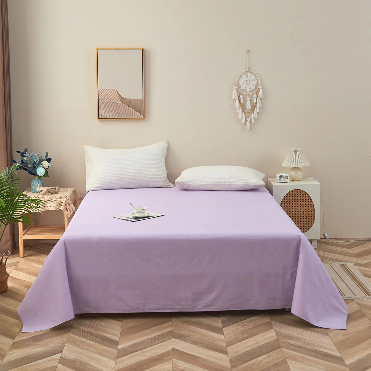 Theta Lilac Purple Pattern Cotton Flat Sheet - Image 3